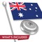 G128 Australia Australian Deluxe Desk Flag Set | 8.5x5.5 In | Printed 300D Polyester, with Silver Dome and Base, 15" Metal Pole, Decorations For Office, Home and Festival Events Celebration